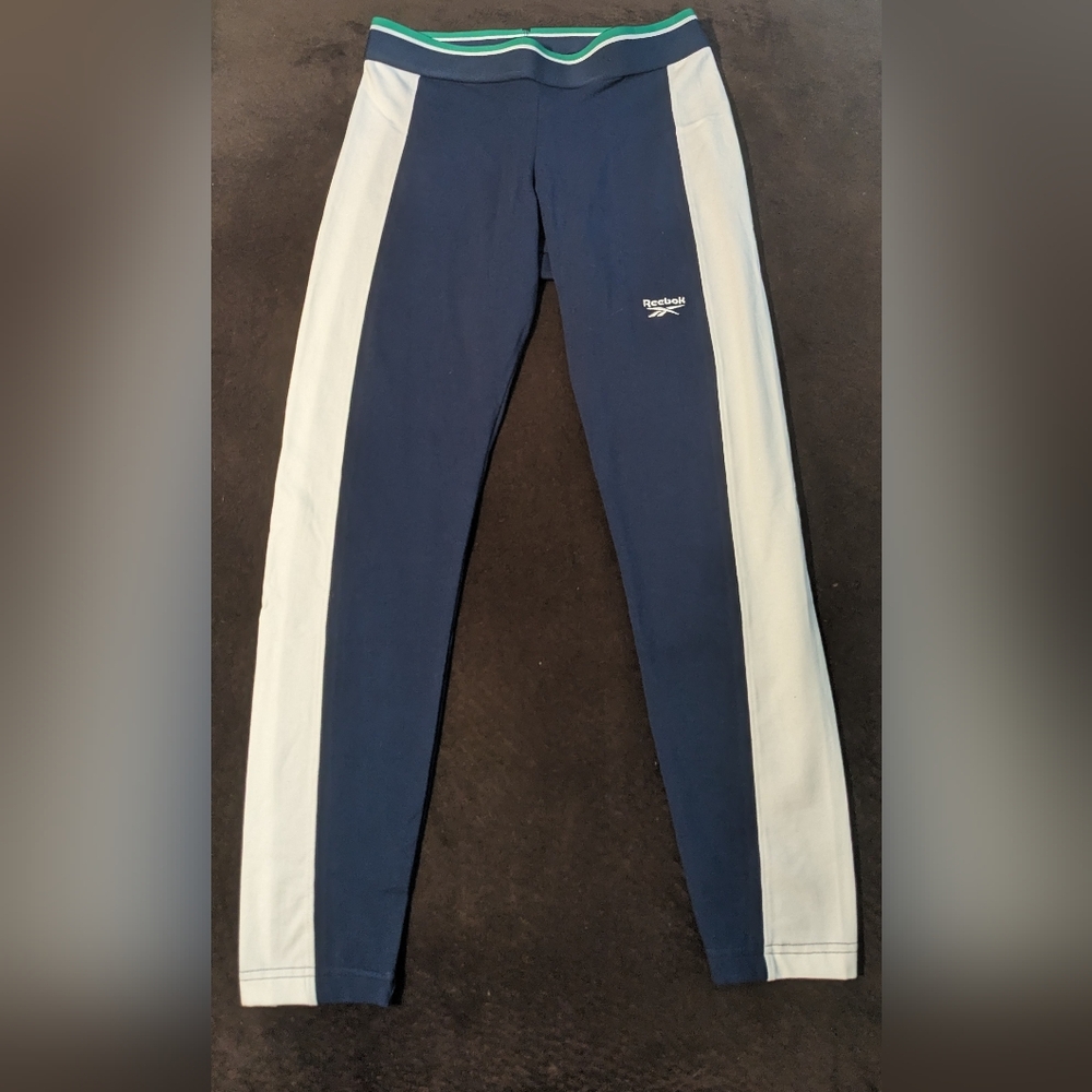 Reebok Blue White & Green Athletic Workout Leggings. Size M NWT